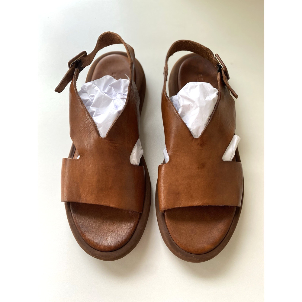 BRADOR $260 India Cigar Platform Sandal Brown Cognac Leather Made In Italy SZ 39 - Picture 3 of 15